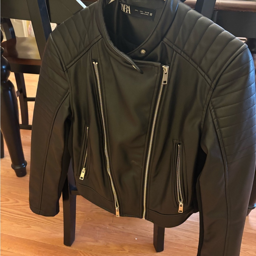 Zara Quilted Black Leather Jacket